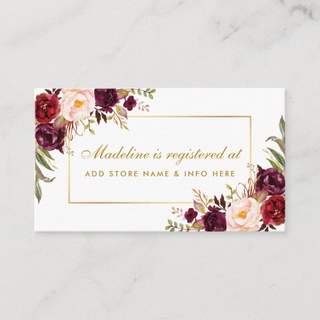 Bridal Shower Burgundy Floral Registry Insert Card (Front)