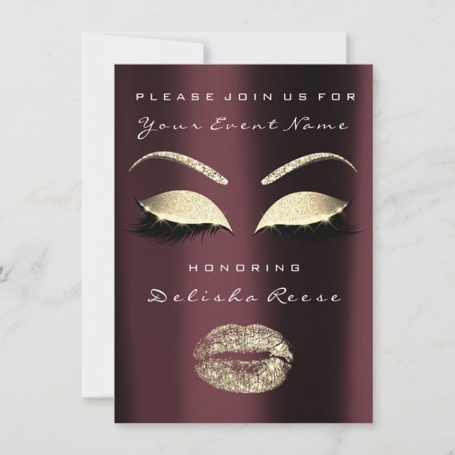 Bridal Shower Burgundy Maroon Gold Gray Glitter Invitation (Front)