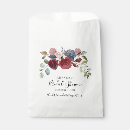 Bridal Shower Burgundy Rustic Floral Custom Favor Bag