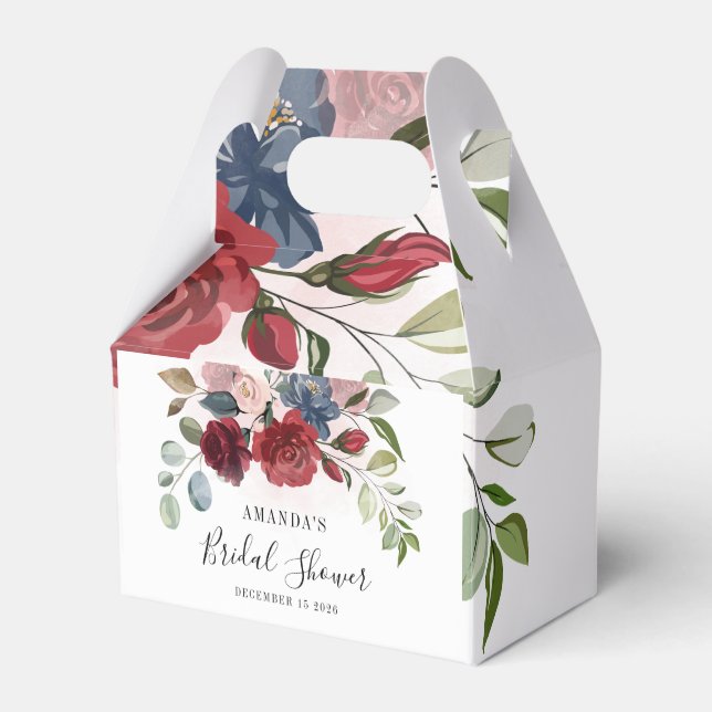Bridal Shower Burgundy Rustic Floral Custom Favor Boxes (Front Side)