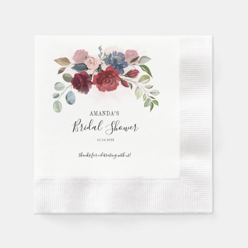 Bridal Shower Burgundy Rustic Floral Custom Paper Napkins