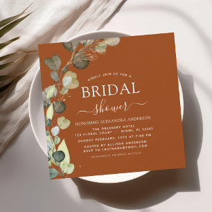 Bridal Shower Burnt Orange Greenery Eucalyptus Invitation