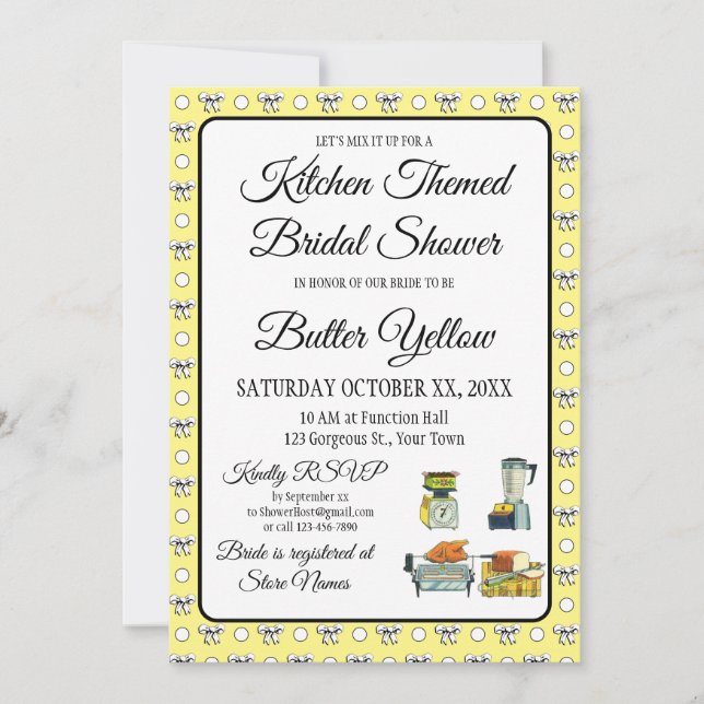 Bridal Shower Butter Yellow White Polka Dots Bows (Front)