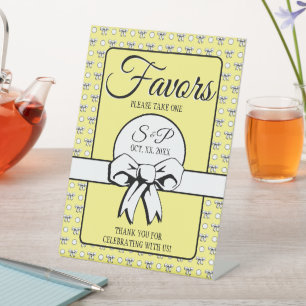 Bridal Shower Butter Yellow White Polka Dots Bows Pedestal Sign