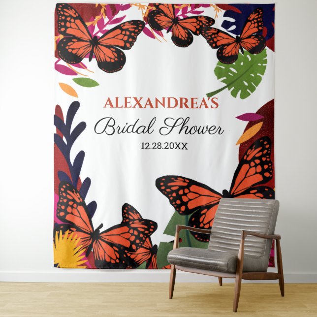 Bridal Shower Butterflies Floral Photo Backdrop (In Situ)