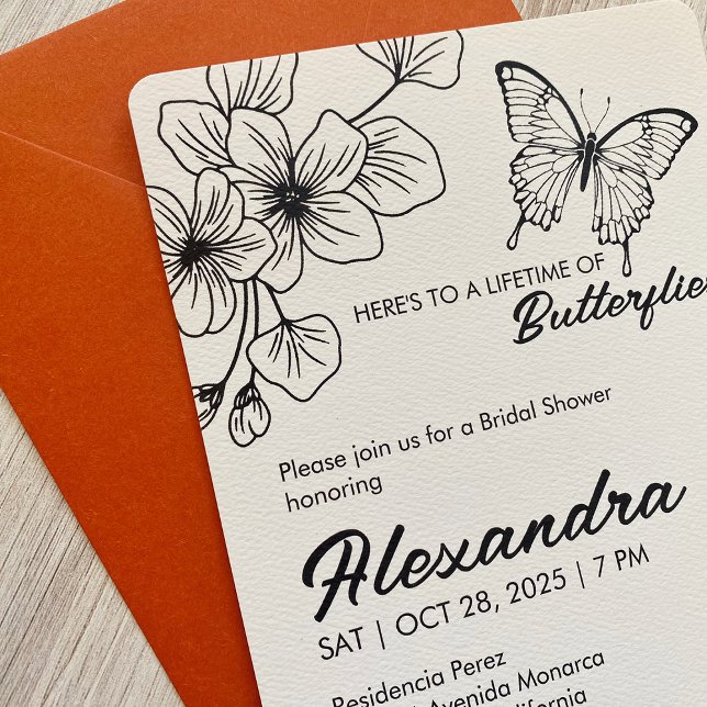 Bridal Shower Butterfly Invitation, Felt Ecru Invitation (Creator Uploaded)