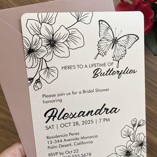 Bridal Shower Butterfly Invitation Pearl Shimmer Invitation