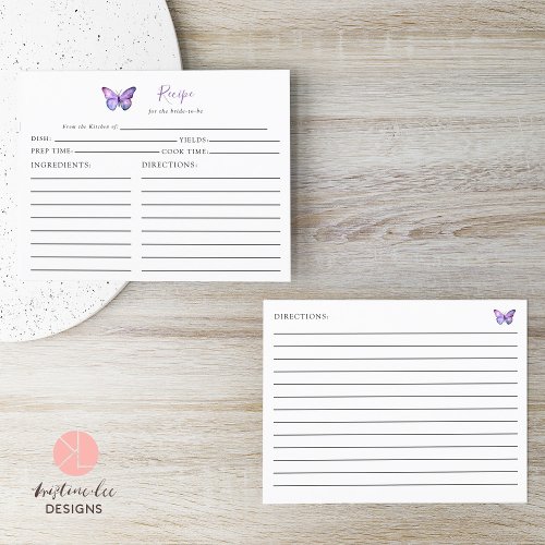 Bridal Shower Butterfly Recipe Card Purple Script