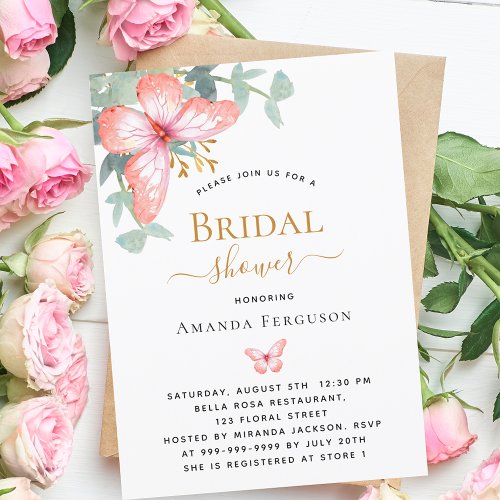 Bridal Shower butterfly rose gold greenery Invitation
