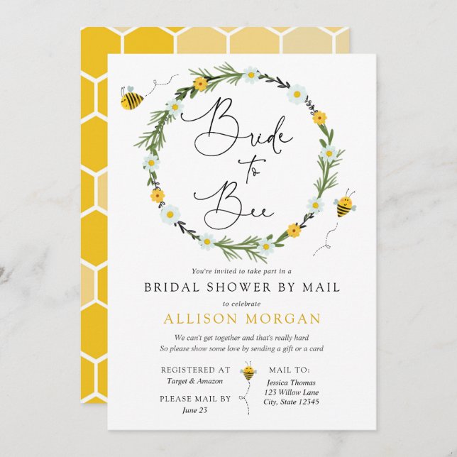 Bridal Shower by Mail Bride to Bee invitation (Front/Back)