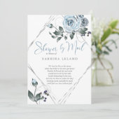 Bridal Shower by Mail Dusty Blue Floral Silver Invitation (Standing Front)