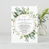 Bridal shower by mail greenery gold eucalyptus invitation (Standing Front)