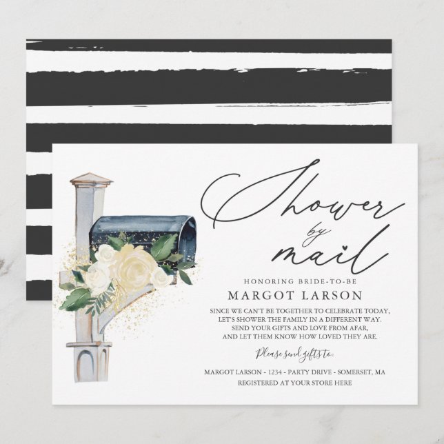 Bridal Shower By Mail Invitation Greenery & Gold (Front/Back)