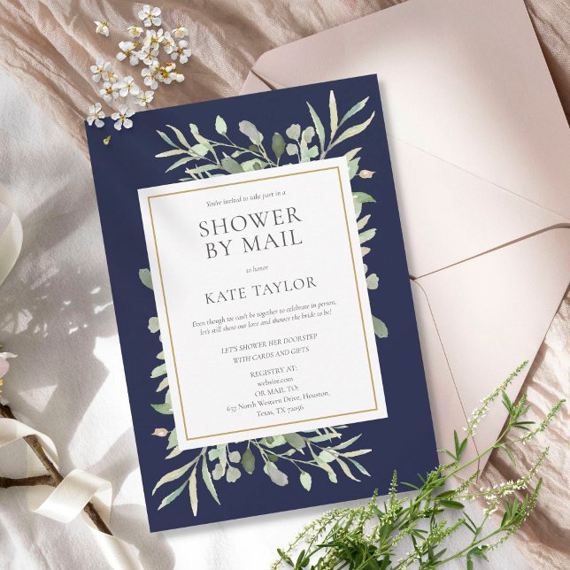 Bridal Shower By Mail Long Distance Blue Foliage Invitation (Creator Uploaded)