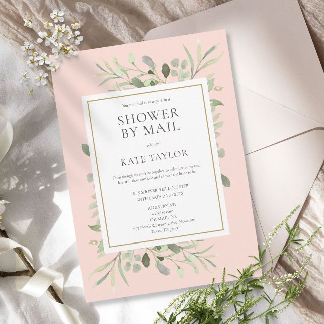 Bridal Shower By Mail Long Distance Greenery Pink Invitation (Creator Uploaded)