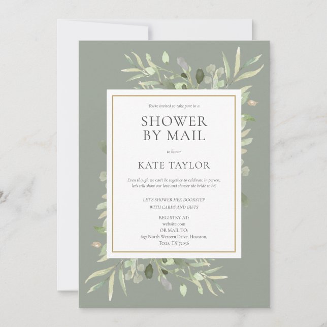 Bridal Shower By Mail Long Distance Sage Green Invitation (Front)