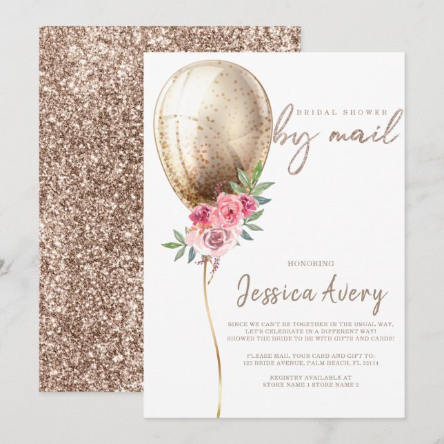 Bridal Shower By Mail Luxury Beige Balloon Invitation (Front/Back)