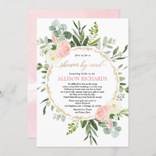 Bridal shower by mail pink gold greenery elegant invitation