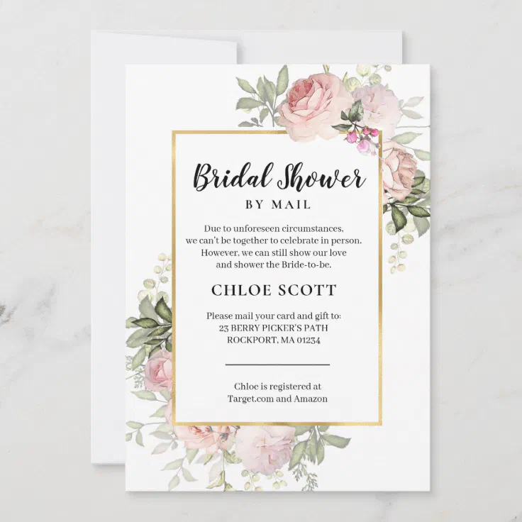 Bridal Shower by Mail Pink Rose Floral Invitation | Zazzle