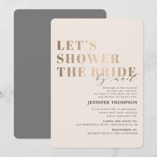 Bridal Shower By Mail Taupe & Gold Bridal Shower Invitation (Front/Back)