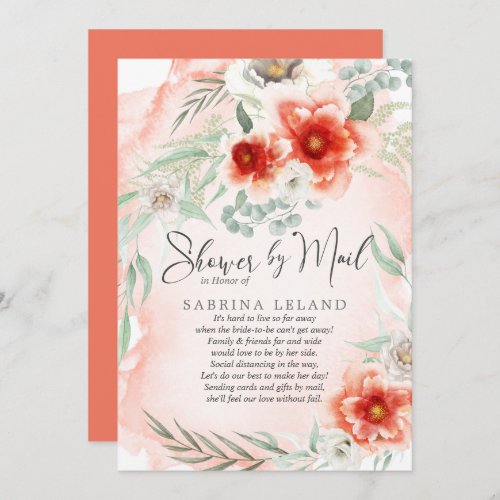 Bridal Shower by Mail Watercolor Coral Flowers Invitation