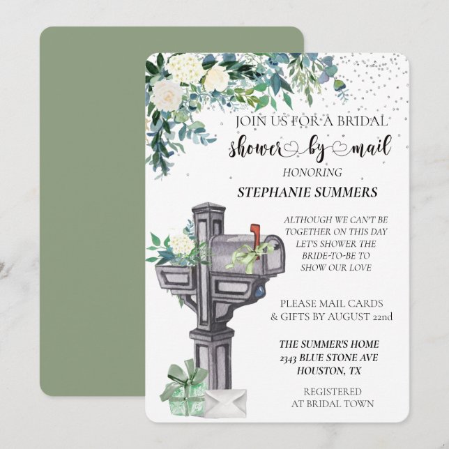 Bridal Shower By Mail Watercolor Eucalyptus Invitation (Front/Back)