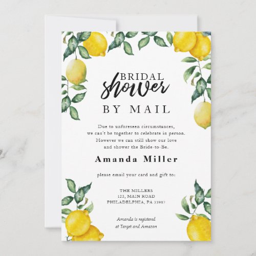 Bridal Shower by mail with watercolor lemons Save The Date