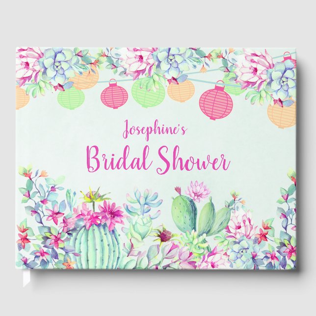 Bridal Shower Cactus Succulents Lanterns  Guest Book (Front)