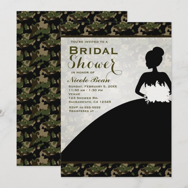 Bridal Shower Camoflague Bride Modern Invitations (Front/Back)