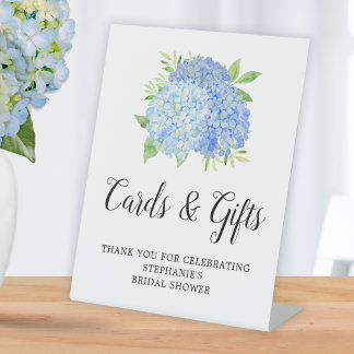 Bridal Shower Cards Gifts Blue Hydrangea Botanical Pedestal Sign