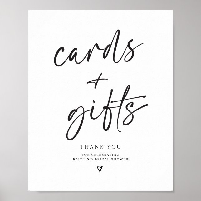 Bridal Shower Cards Gifts Sign Modern Handwriting (Front)