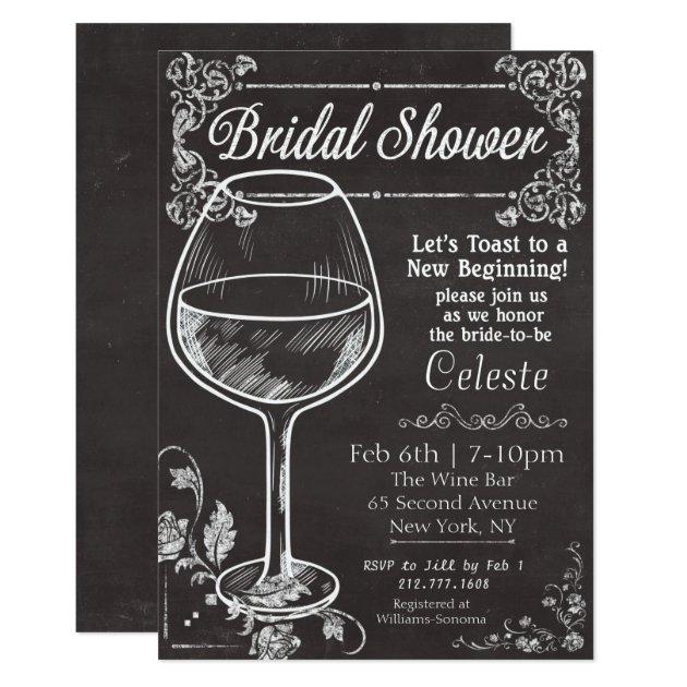 Bridal Shower Chalk Chalkboard Wine Invitation