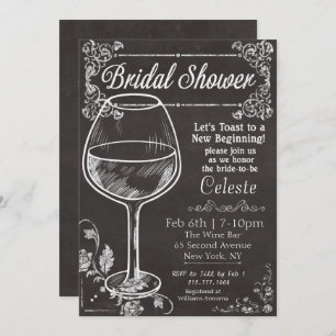 Bridal Shower Chalk Chalkboard Wine Invitation