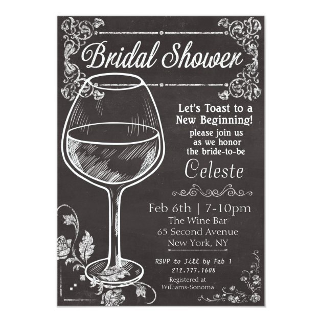 Bridal Shower Chalk Chalkboard Wine Invitation