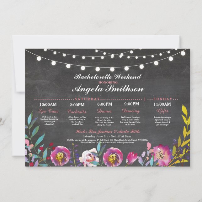 Bridal Shower Chalk Coral Itinerary Bachelorette Invitation (Front)