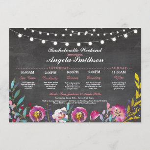 Bridal Shower Chalk Coral Itinerary Bachelorette Invitation
