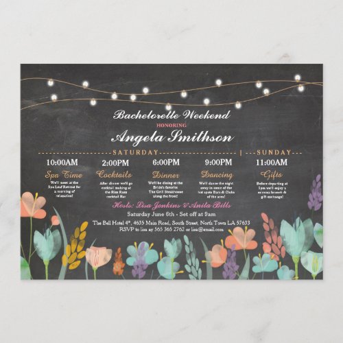 Bridal Shower Chalk Floral Itinerary Bachelorette Program