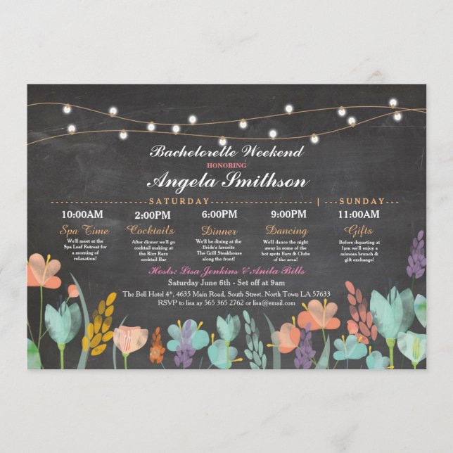 Bridal Shower Chalk Floral Itinerary Bachelorette Program (Front)