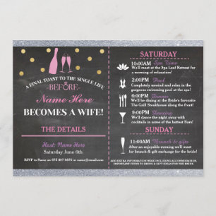 Bridal Shower Chalk Itinerary Bachelorette Invite