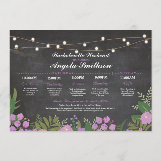 Bridal Shower Chalk Purple Itinerary Bachelorette Program (Front)