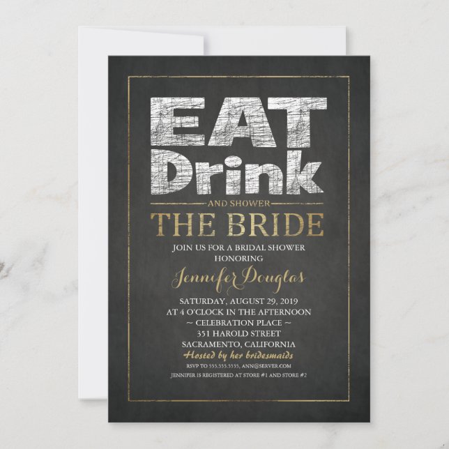 Bridal Shower Chalkboard Gold Effect Funny Vintage Invitation (Front)
