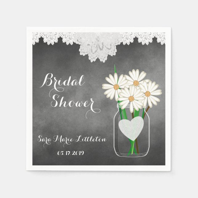 Bridal Shower Chalkboard Mason Jar - White Daisies Napkins (Front)
