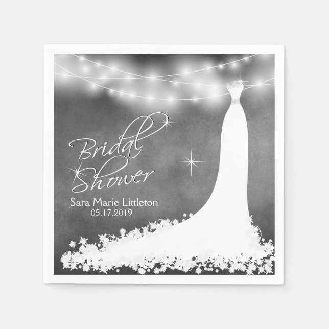 Bridal Shower Chalkboard with String Lights & Gown Napkins (Front)