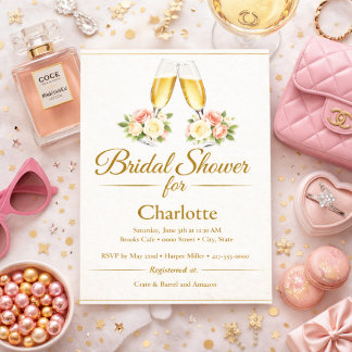 Bridal Shower Champagne and Roses  Invitation
