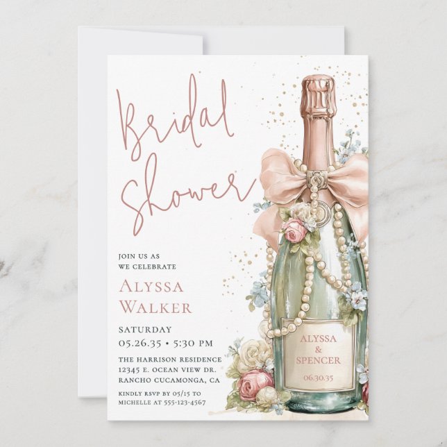 Bridal Shower Champagne Bottle Invitation (Front)
