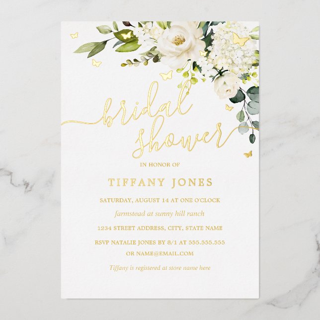 Bridal Shower Champagne Floral Gold  Foil Invitation (Front)