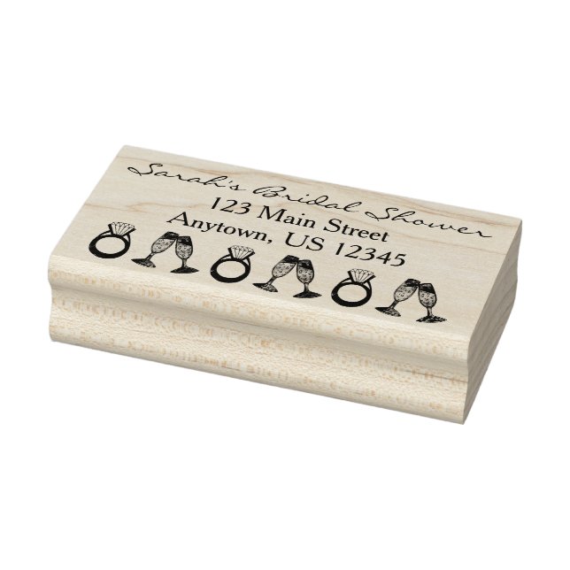 Bridal Shower Champagne Glass Diamond Ring Wedding Rubber Stamp (Stamp)