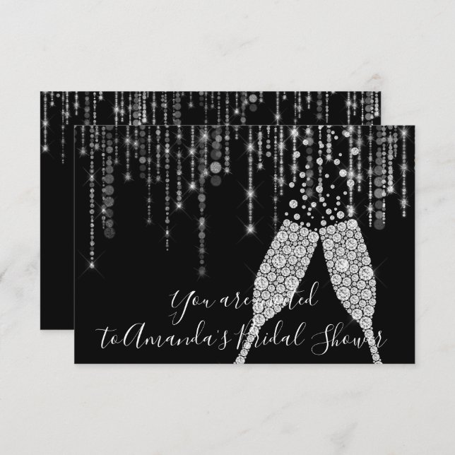 Bridal Shower Champaigne Glass Bubbles Silver Gray Invitation (Front/Back)