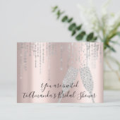 Bridal Shower Champaigne Glass Bubbles Silver Rose Invitation (Standing Front)