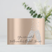 Bridal Shower Champaigne Glass Bubbles Silver Rose Invitation (Standing Front)